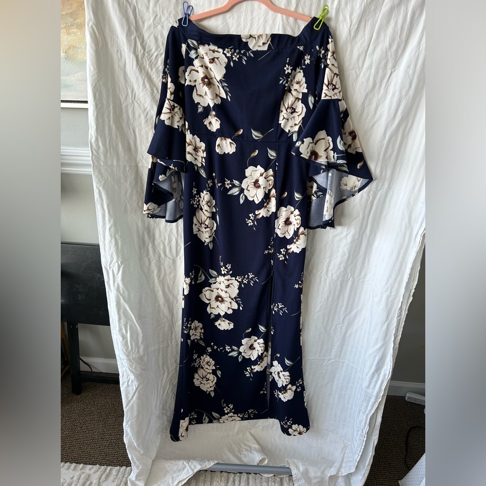 Off the shoulder, blue floral dress